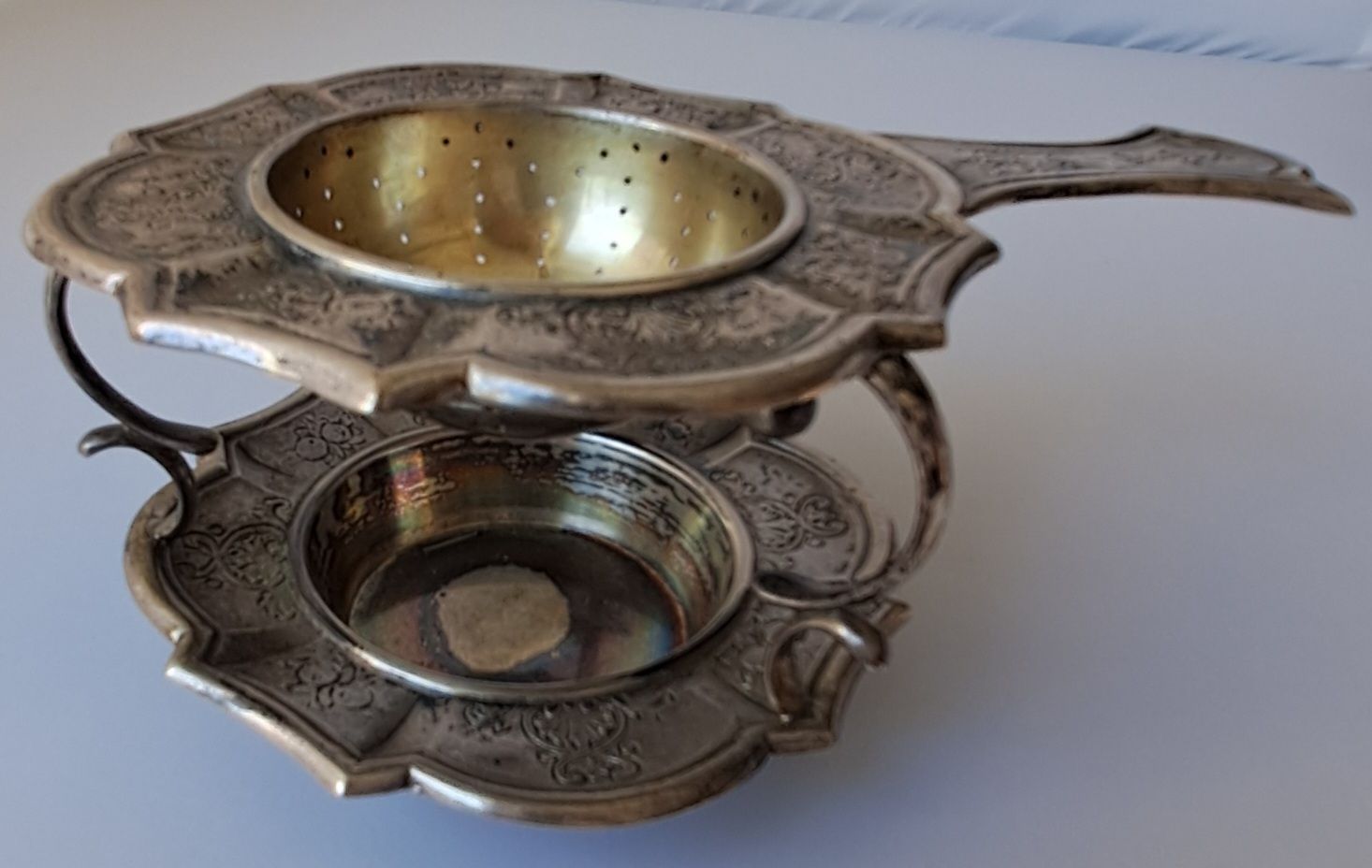Teiere: Antik 800 Silber Teesieb mit Abtropfschale  – Usato da Adliswil venduto da globill 7