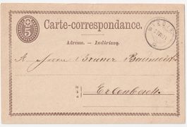 PK ab Wiedikon 1874 nach Erlenbach dunkelbrauner Druck