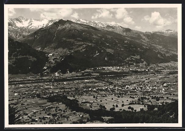 Cartoline postali: Maienfeld, Ortsansicht mit Bad Ragaz und – Usato da Berlin venduto da bartko-reher