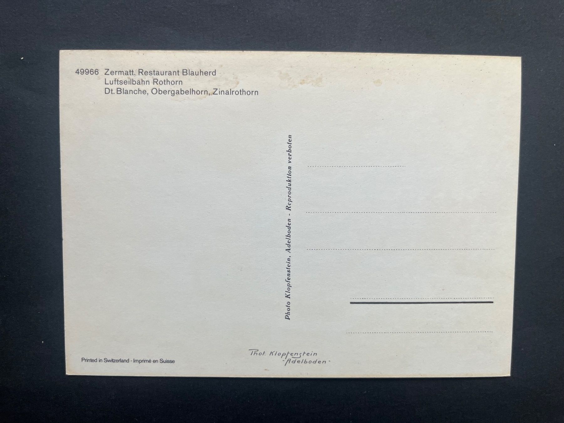 Cartoline postali: Zermatt. Restaurant Blauherd Luftseilbahn Rothorn – Usato da Ostermundigen venduto da DaxKarten-75 1