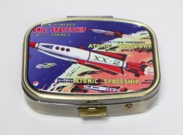 Pillendose Metall Atomic Spaceship Rakete neu Taschenspiegel