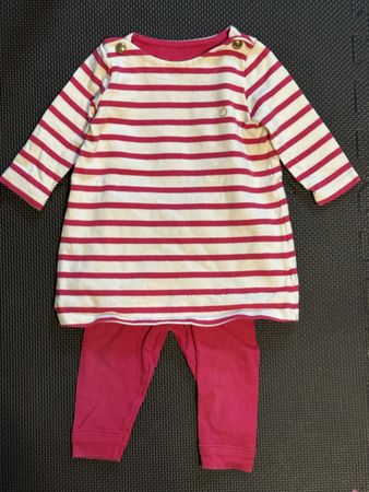 Wie neu|Petit Bateau Baby-Set Baumwolltunika Goldknopf &Hose