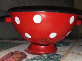 ❤️ EMAILLE VINTAGE SIEB ALT FRANKREICH POLKA DOTS