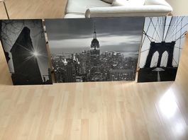 New York City Leinwand Bilderset 3 teilig, Schwarz Weiss