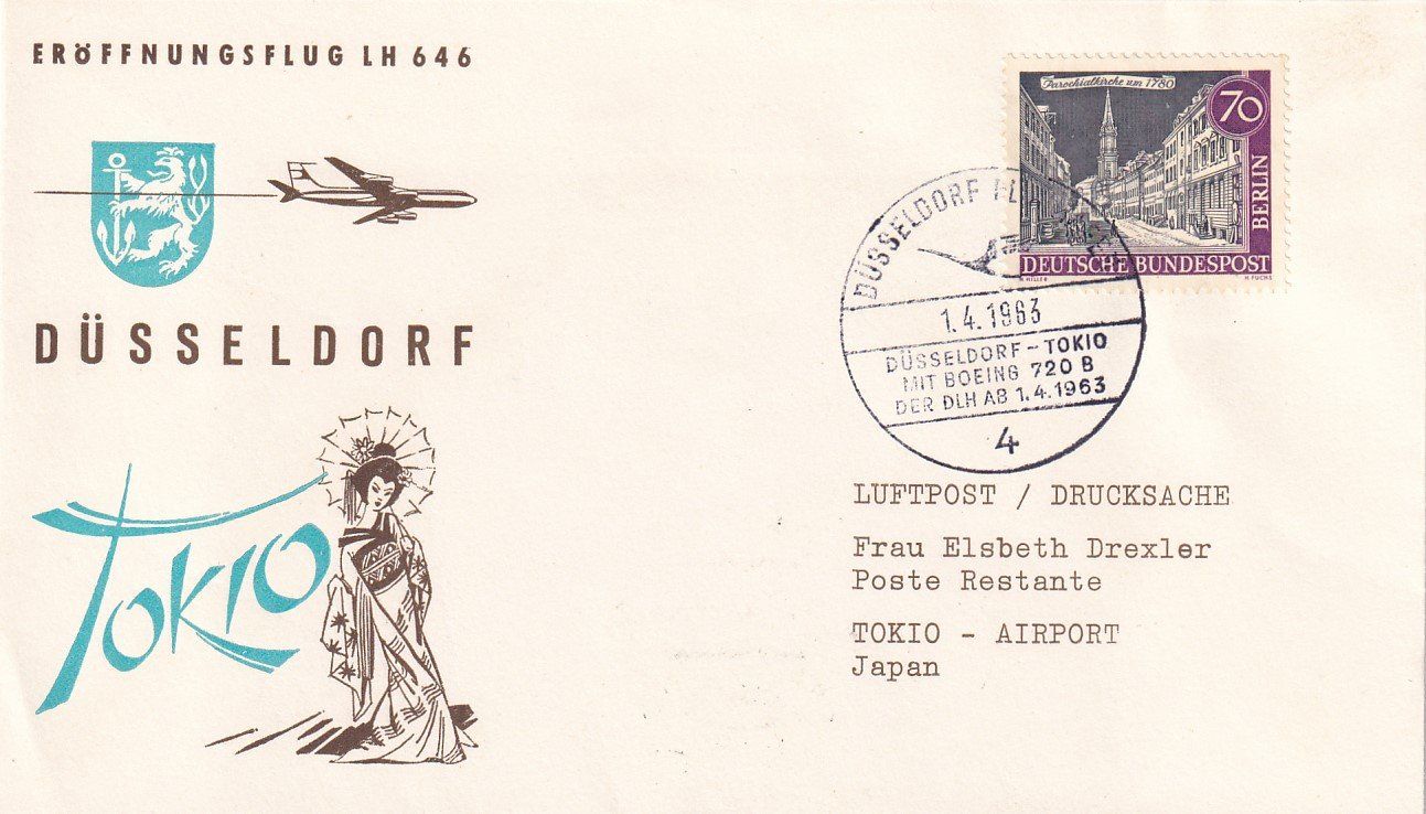 Tutti i francobolli: Erstflug Lufthansa Düsseldorf - Tokio 1963 – Usato da Baar venduto da Asmara111