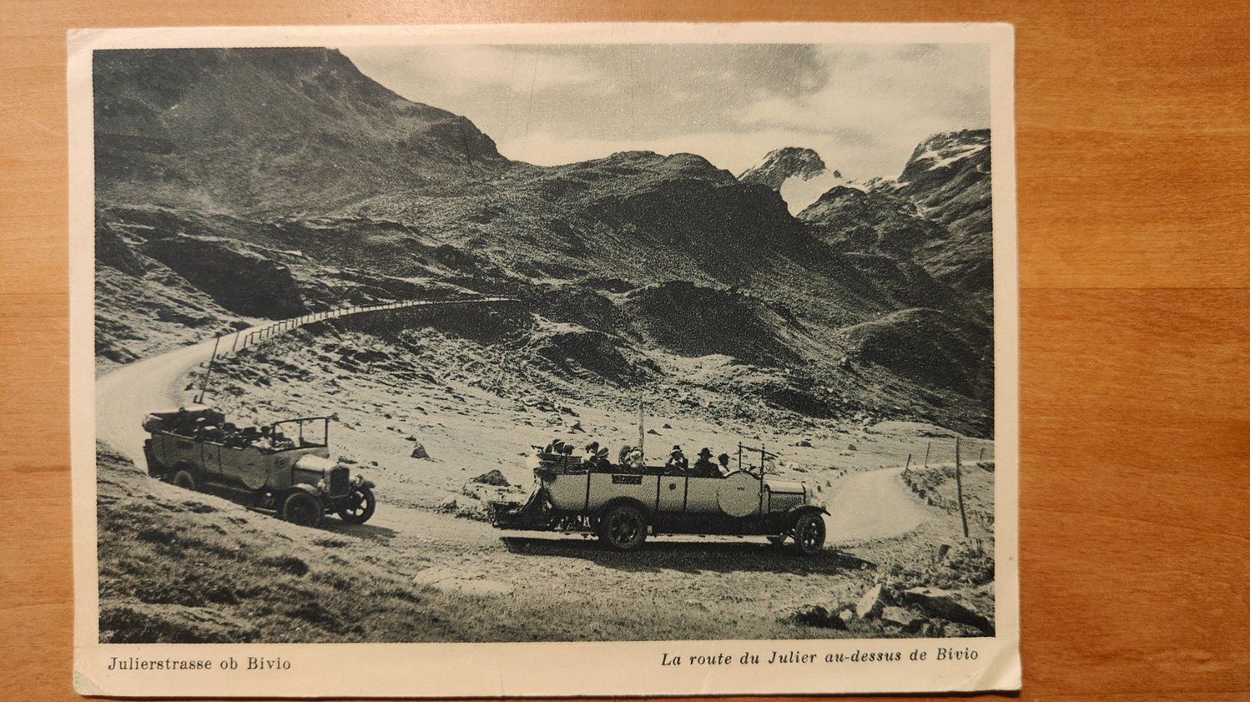 Poster & Bilder: Bild,Postkarten Format Julier Strasse, 2 Postautos um 1930 – Gebraucht aus St. Erhard von Chaeferli6