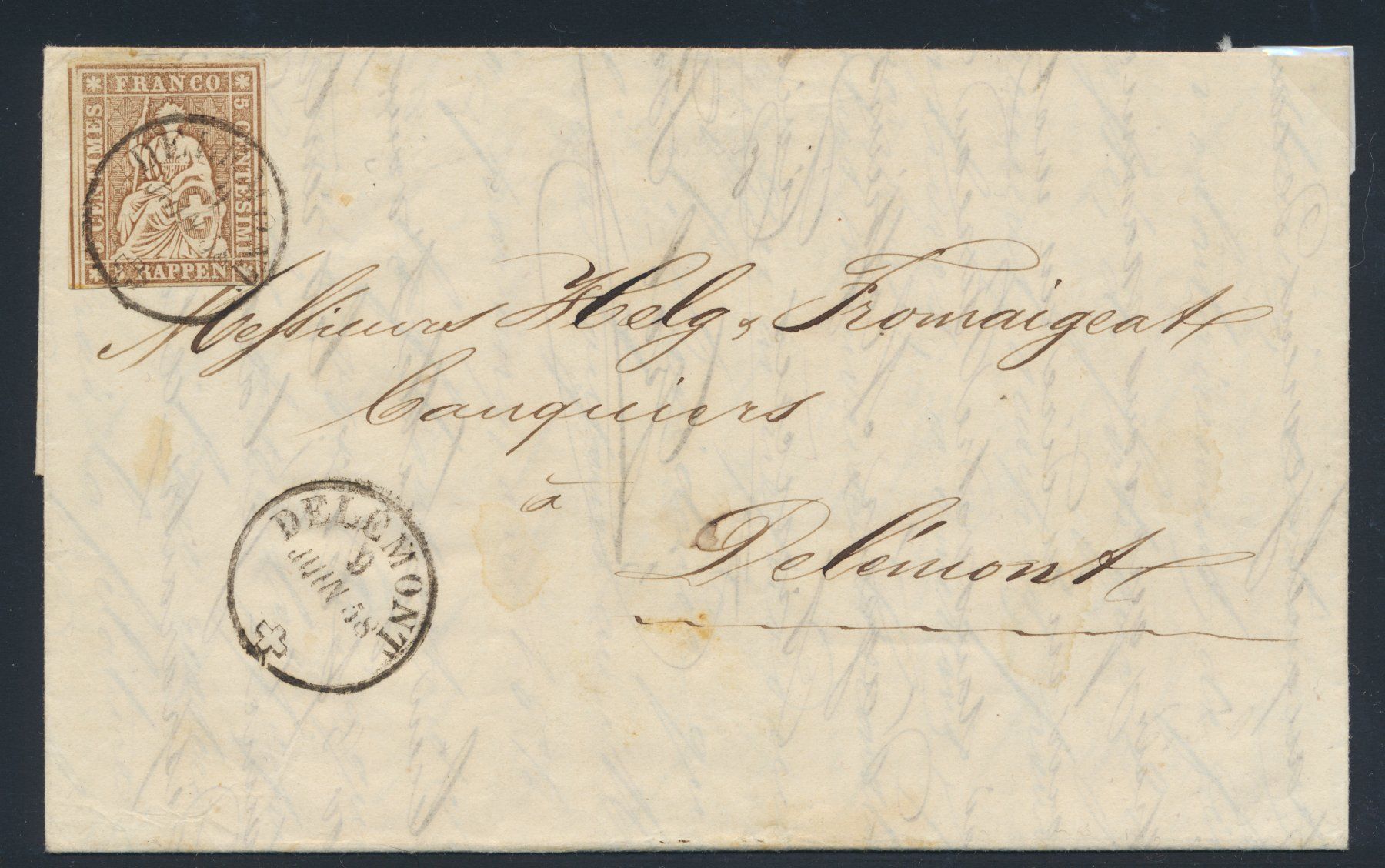 Tutti i francobolli: Strubelbrief von Delémont, 5 Rp. Typ D – Usato da Roggwil BE venduto da Stampdealer3