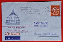 VATIKAN AEROGRAMME PAPST PAUL VI IN NAZARETH ISRAEL 1964