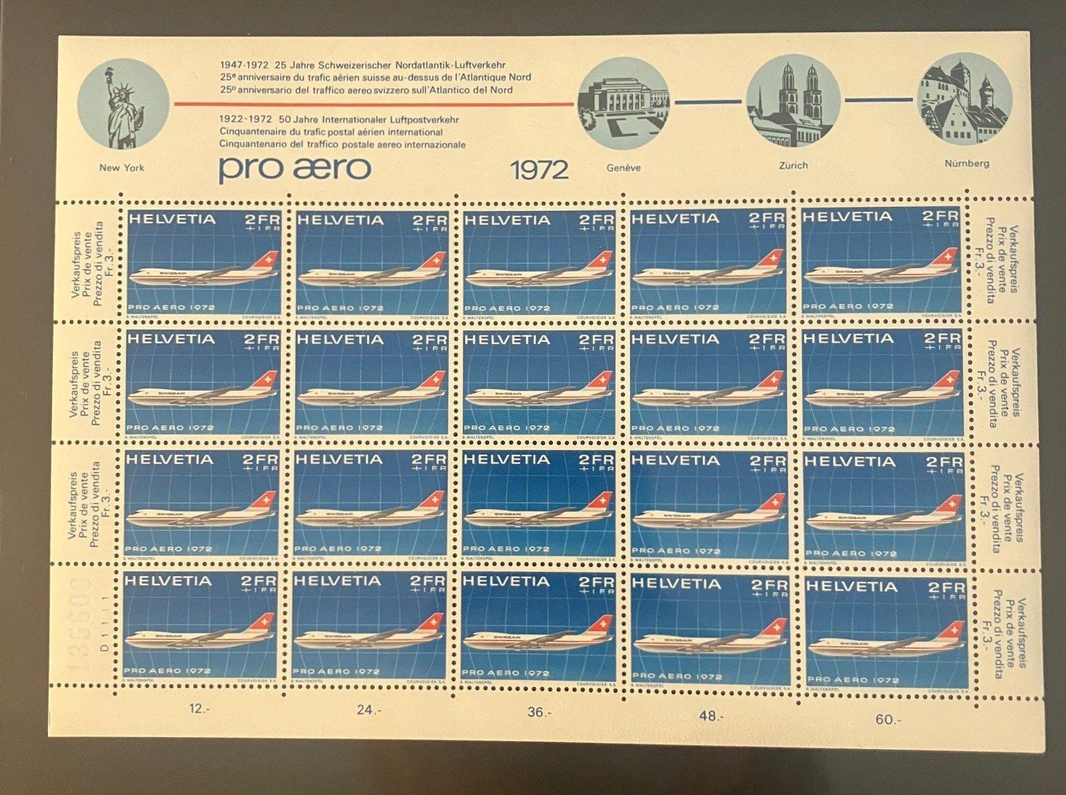 Tiro con l'arco: Briefmarken-Block "Pro Aero 1972" ungestempelt, postfrisch – Nuovo (secondo la descrizione) da Zürich venduto da rst_ZH