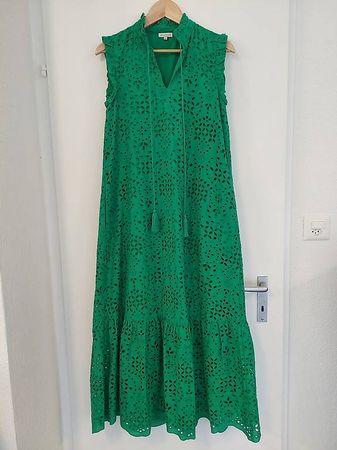 Top! MRS & HUGS Kleid 34 36 grün Lochspitze 100% Baumwolle