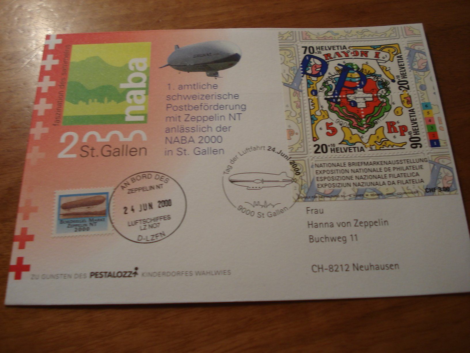 Tous les timbres: Zeppelinbrief von der NABA 2000 St Gallen. mit Bordsiegel – D'occasion à Niederwil AG par morostahu