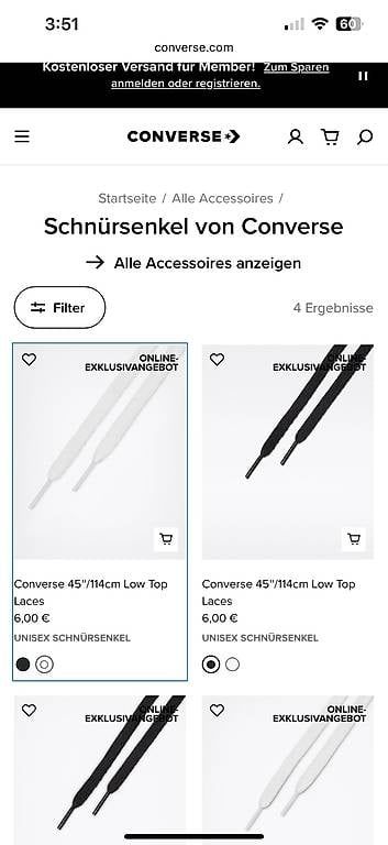Converse Scarpe da uomo: Converse Schnürsenkel 114cm – Usato da Herrenschwanden venduto da ale_5ggz 1