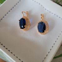 Boucles d'oreilles en Argent Plaqué Or 525 & Saphir synth.