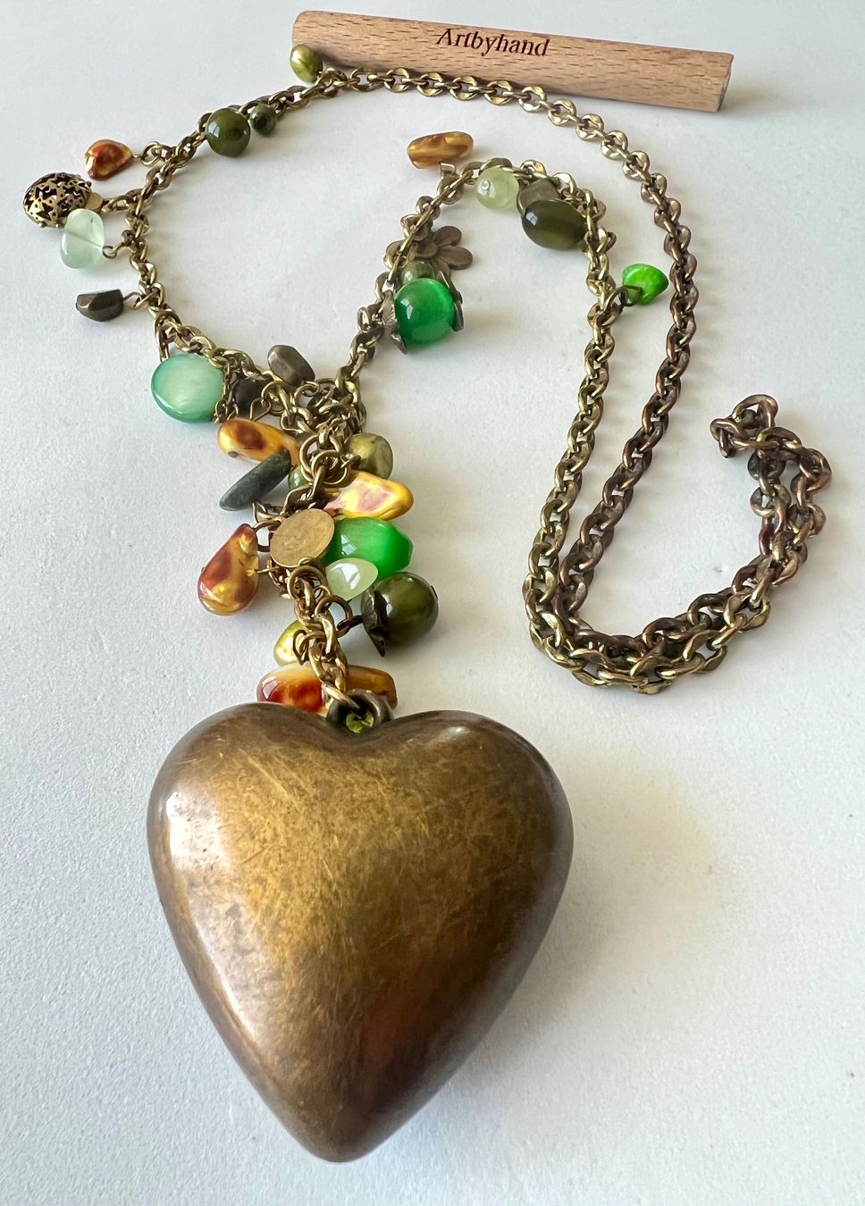Catenine: Boho Statement-Kette XXL Herzanhänger Perlmutt & Echt-Perlen – Usato da Ruswil venduto da artbyhand 3