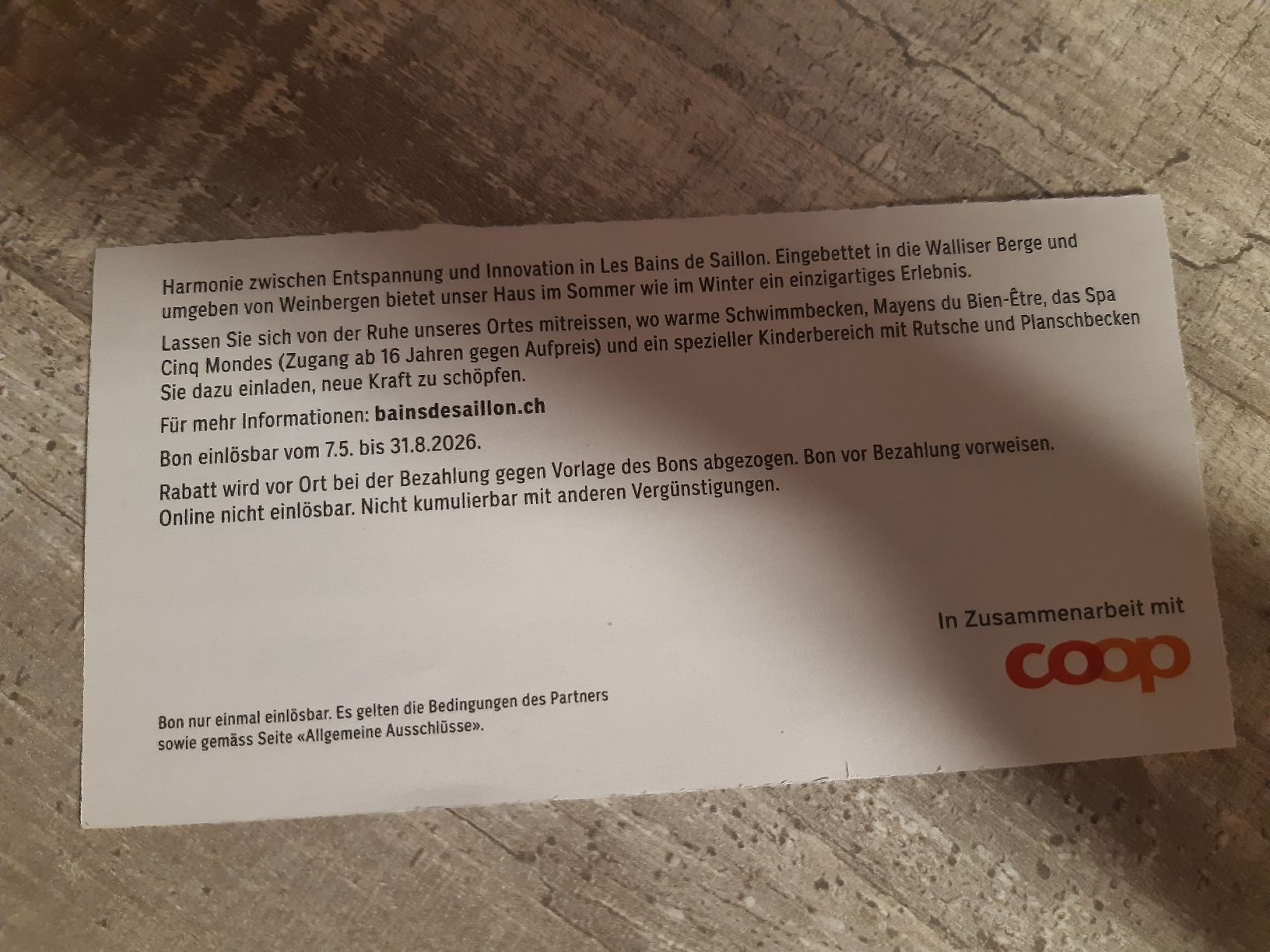 Buoni: Gutschein Bains de Saillon – Nuovo (secondo la descrizione) da Toffen venduto da Gwunderegge77 1