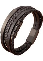 ARMBAND HERREN ELEGANT LEDER EDELSTAHL MAGNETVERSCHLUSS