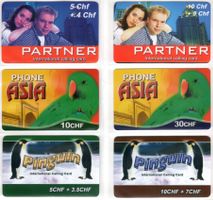 PARTNER / PHONE ASIA / Pinguin - 6 Prepaid Telefonkarten