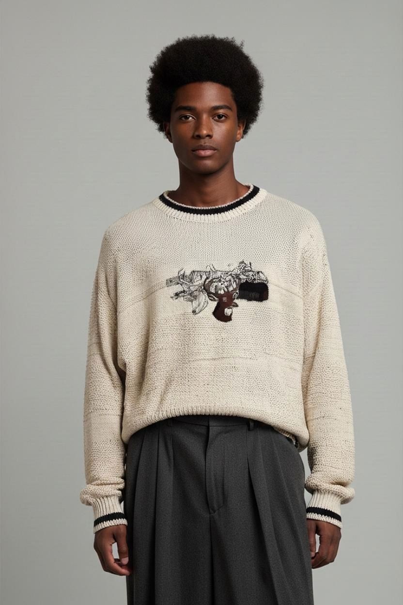 Maglioni & Felpe: Shenandoah Cremefarbener Strickpullover mit Hirschmotiv - – Usato da Zug venduto da vinokilo