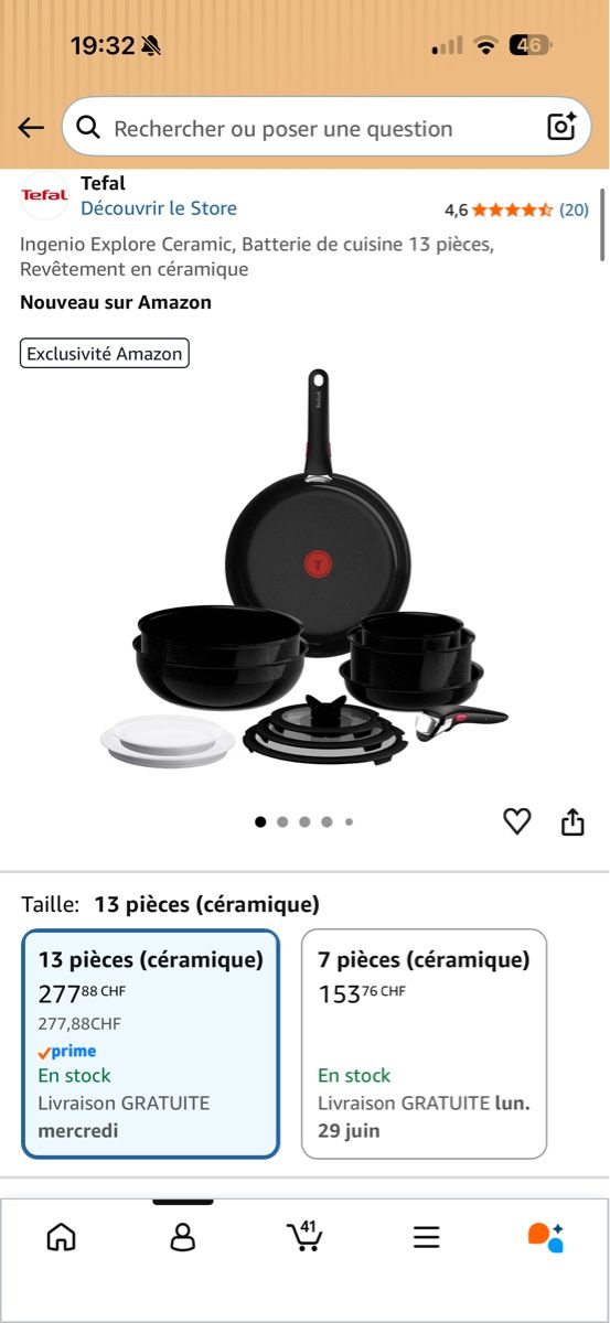 Tefal Pentole: Casserole Tefal Ingenio Explore 13p. céramique neuve – Nuovo e nell'imballaggio originale da Lausanne venduto da gio_qwg7