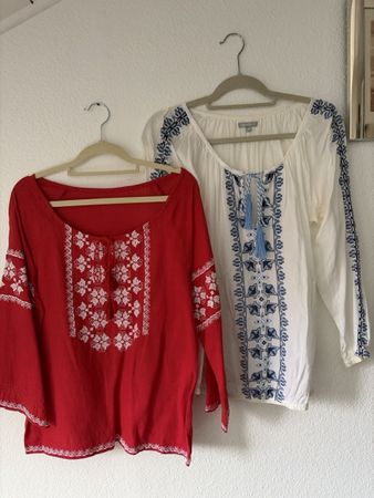 2x Sommer Blusen mit Stickereien, Grösse 36, Top Zustand