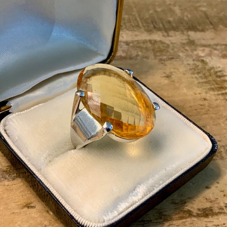 Bague Citrine Argent 925 Sterling Silver Vintage - Occasion - Bijou Ancien