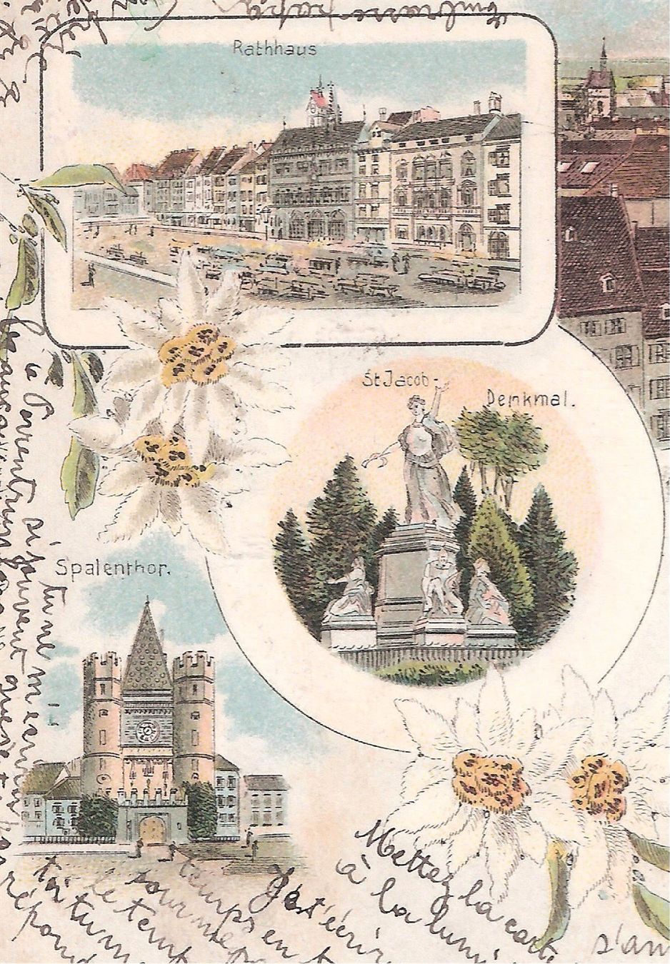 Ansichtskarten: 25.4.1903 Farb-Litho Gruss aus Basel /4 Bilder – Gebraucht aus Zürich von Hagliweg 1