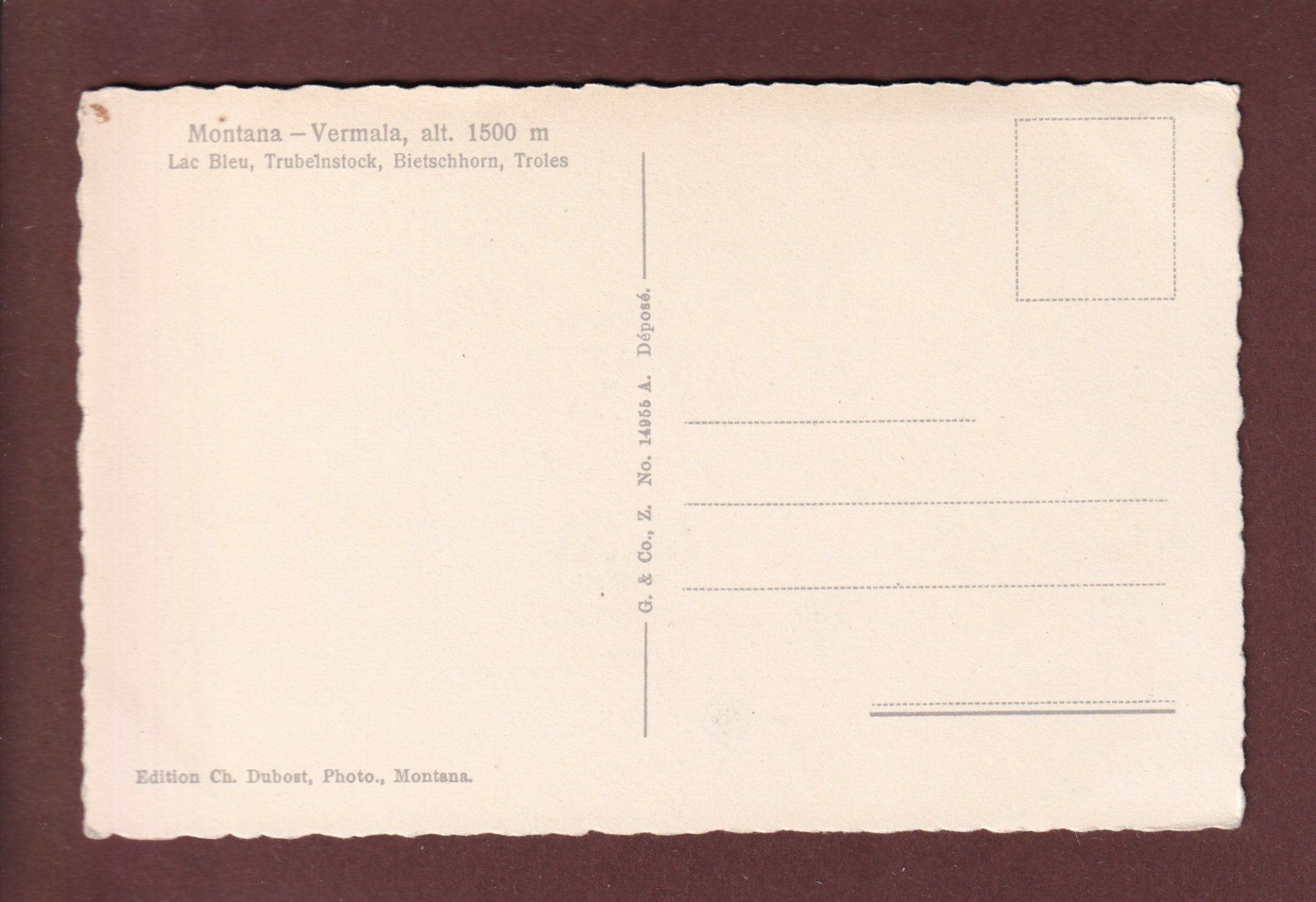 Cartes postales: MONTANA-VERMALA - Lac Bleu – D'occasion à Pully par nicecards 1