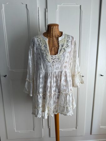 ANTICA SARTORIA - Hippie Spitzentunika weiss L
