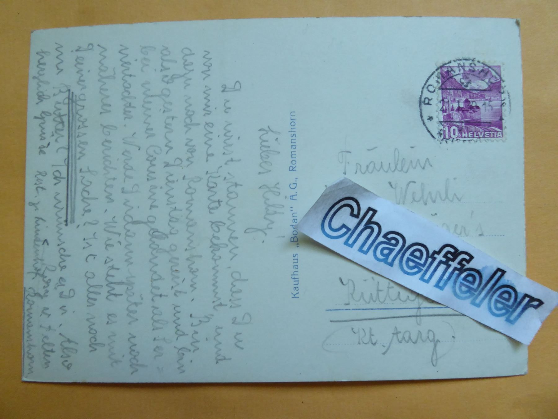 Cartoline postali: Romanshorn gegen Osten – Usato da Zürich venduto da Chaeffeler 1
