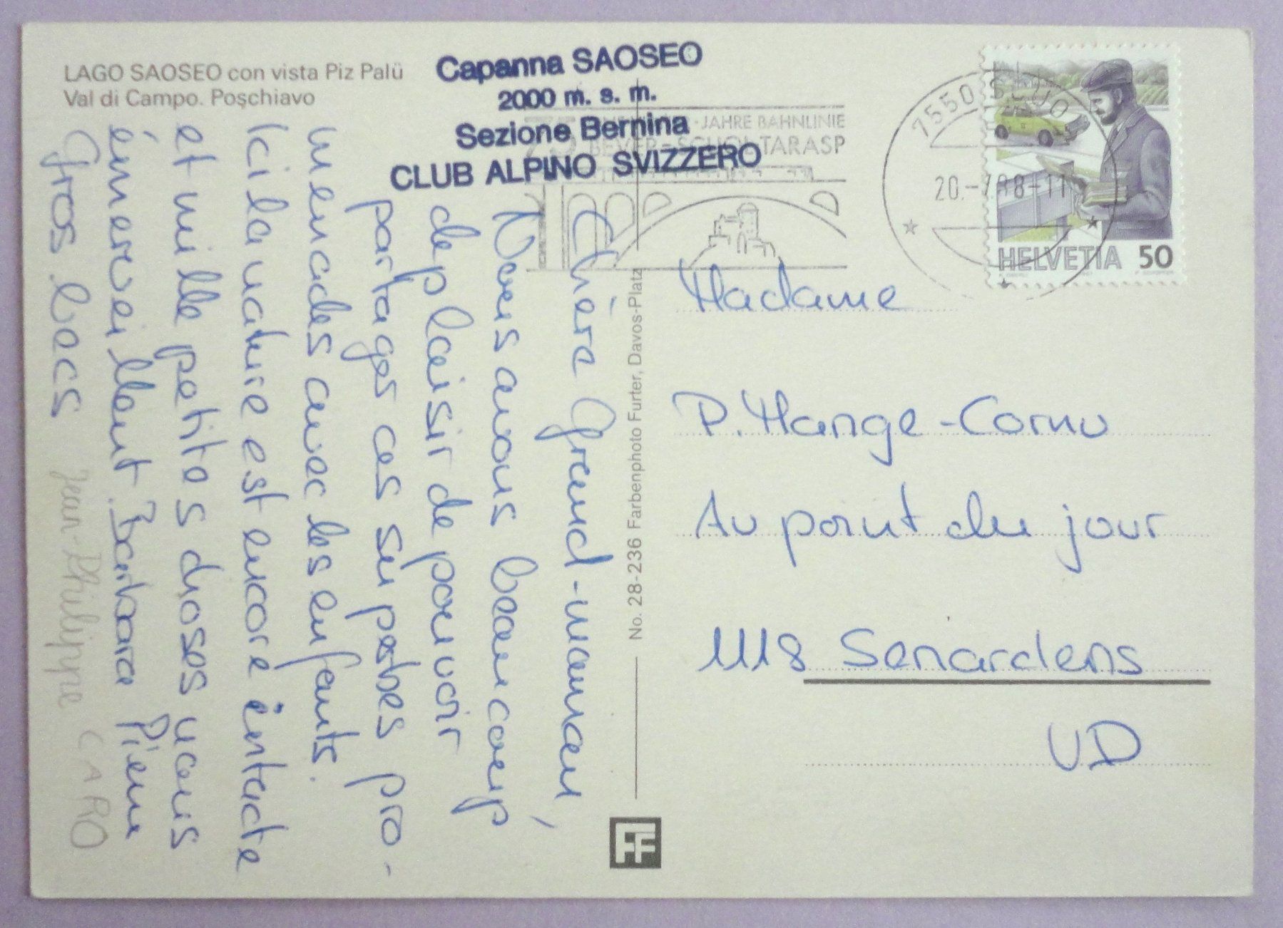 Cartoline postali: Lago Saoseo, Val di Campo, Poschiavo – Usato da Fétigny venduto da Billy2miny 1