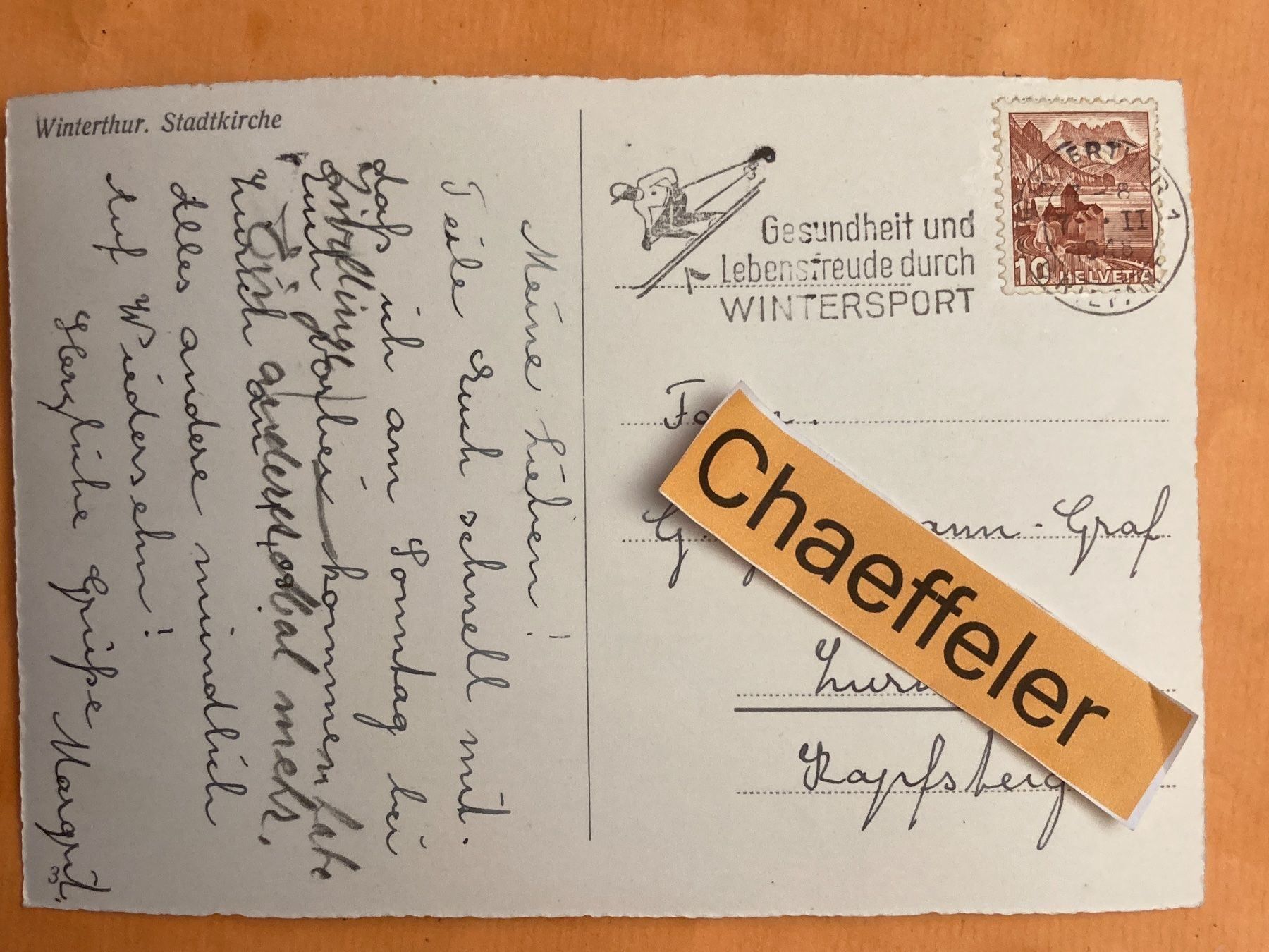 Cartoline postali: 1948 Winterthur. Stadtkirche – Usato da Zürich venduto da Chaeffeler 1