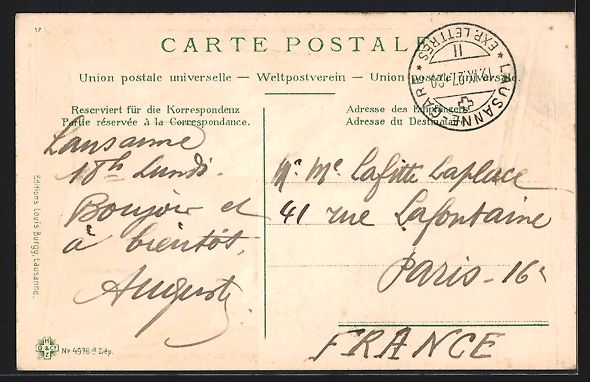 Ansichtskarten: Passepartout-AK Lausanne / Vaud, Ortsans – Gebraucht aus Berlin von bartko-reher 1