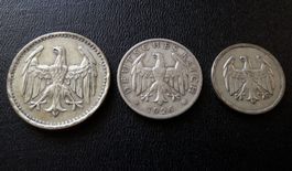 Lot: 3, 2, 1 Mark 1924/26/24 Deutsches Reich