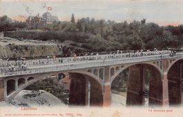 Lausanne, le nouveau pont, animée, circulée 1907