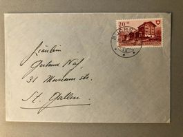 Pro Patria 1948: Walliserhaus gestempelt in BUCHS ST G