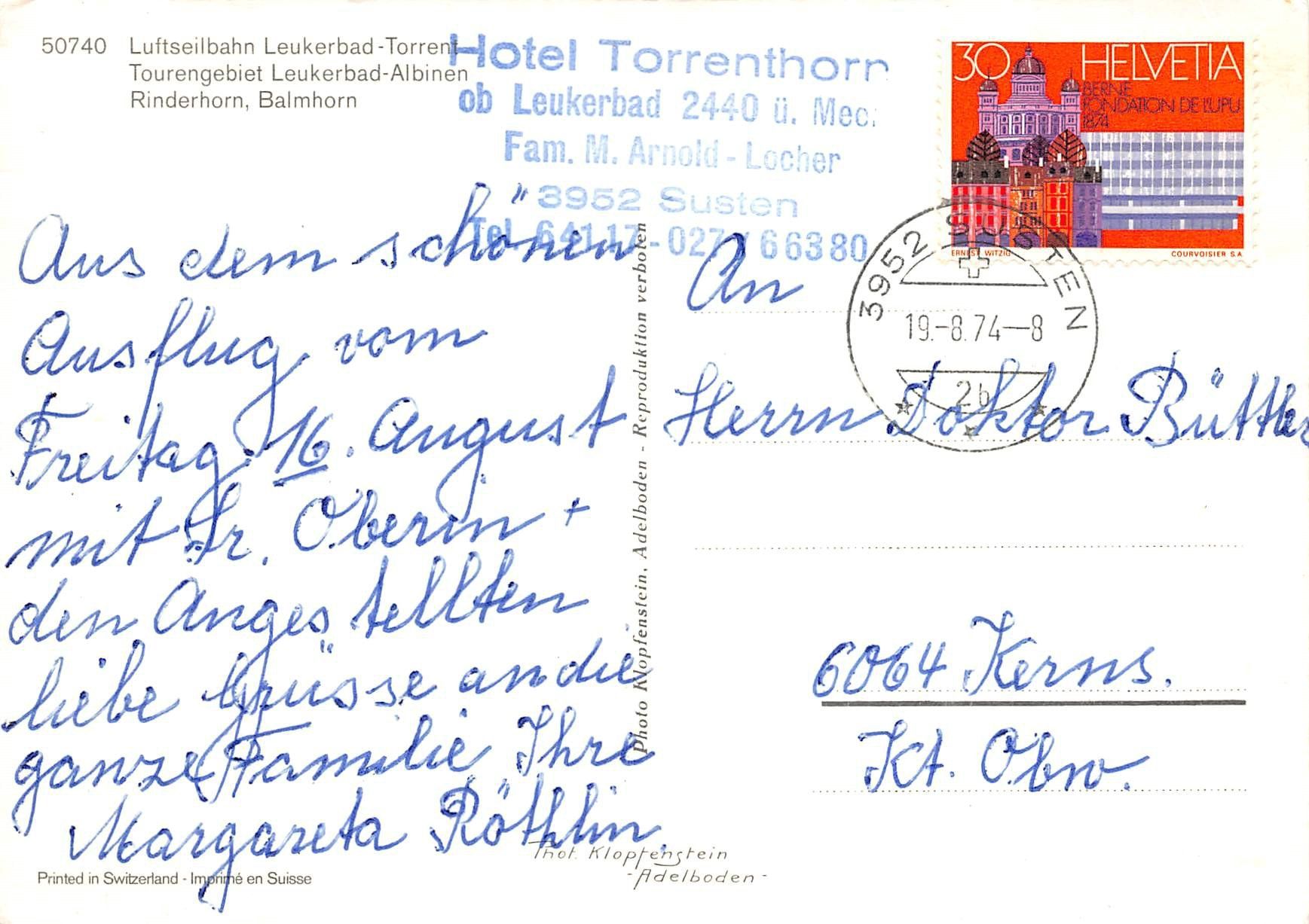 Cartoline postali: Luftseilbahn Leukerbad Torrent – Usato da Ottikon b.Kemptth. venduto da Neptun1974 1
