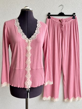 🌸 BELDONA Pyjama Set 3 Stk. Spitze Baumwolle L/XL