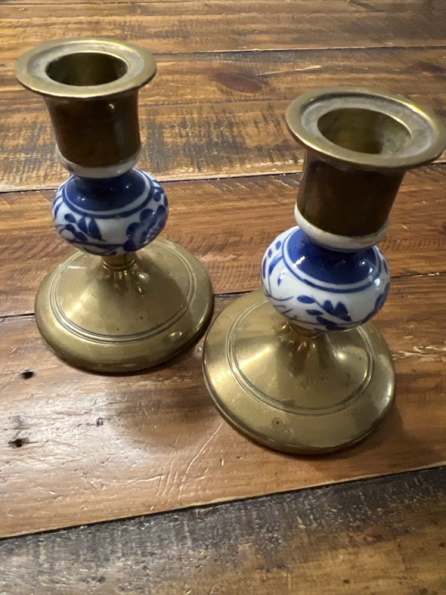 Kerzenständer: 2 Kerzenständer Messing, Keramik, Vintage – Gebraucht aus Bolligen von Solina12