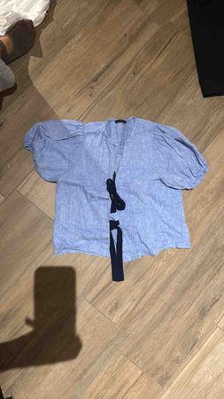 Zara Blouse Blue Puff Sleeves