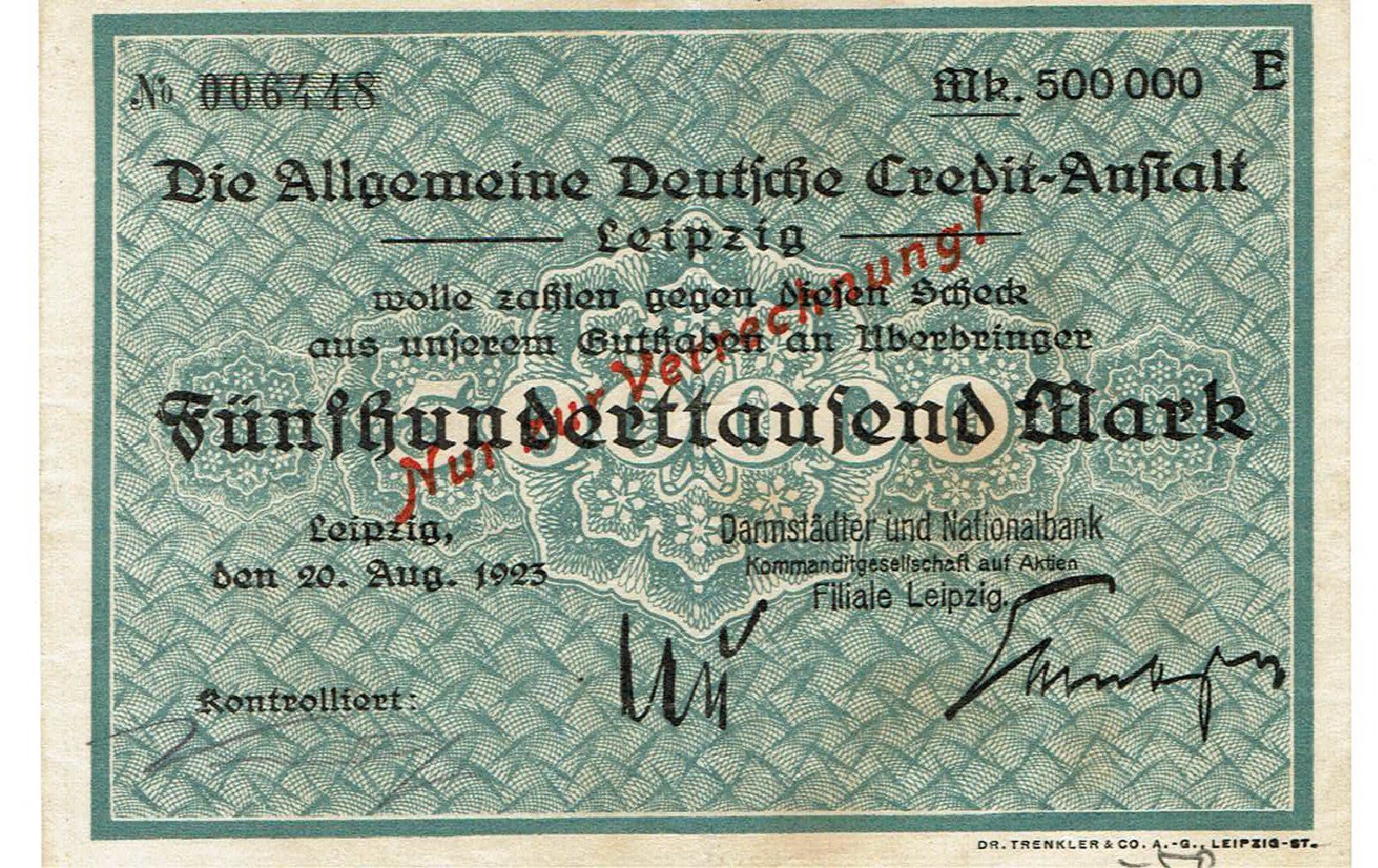 Banknoten: Leipzig 500000 Mark Serie E 20.08.1923 VZ-VZ+ – Gebraucht aus Steffisburg von ber_8htf