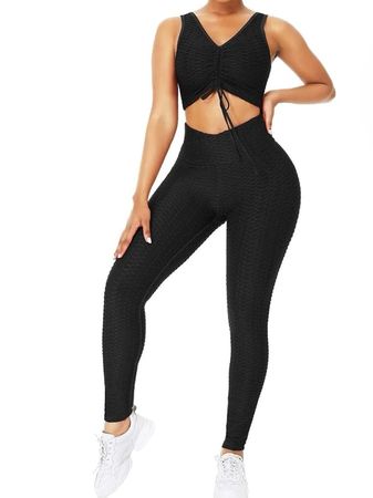 Ensemble Fitness femme, deux pièces, Noir taille S. Yoga