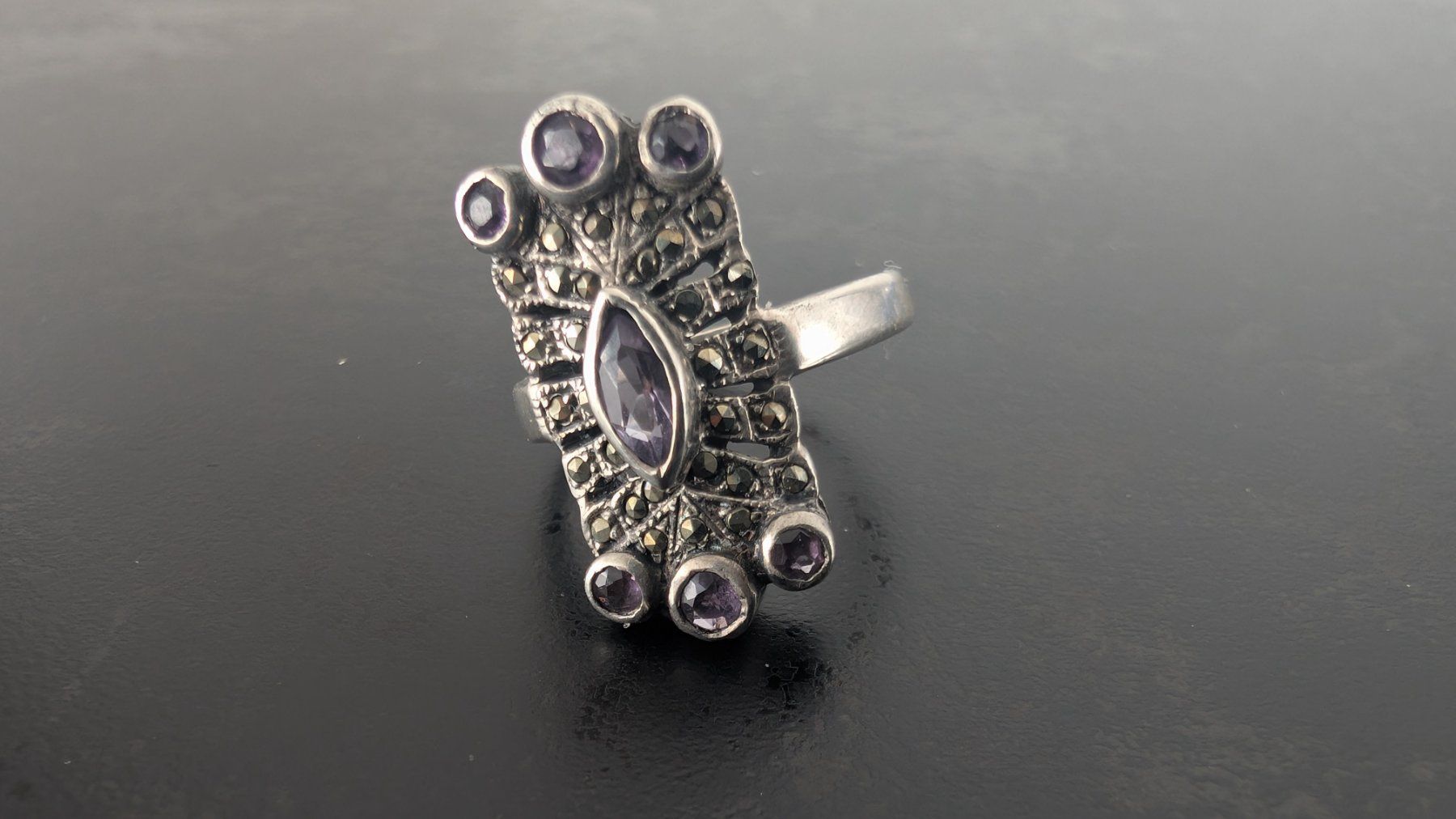 Anelli: Vintage Ring mit Amethyst und Markasit, Silber 925 – Usato da Egg b. Zürich venduto da leroy711 2