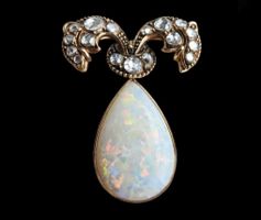 Antiker Opal Diamantrosen Anhänger 585 14kt Gold