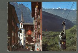 AK color Leukerbad VS 2-fach- Multibild,Gemmibahn ≈ 1972  