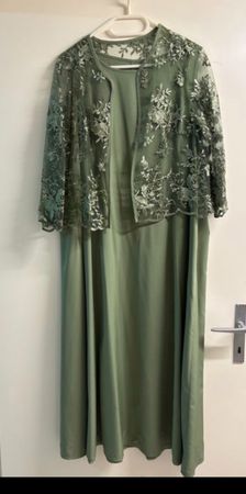 Grünes Festtagskleid mit Spitzenbolero, Gr. XXL, 46/48