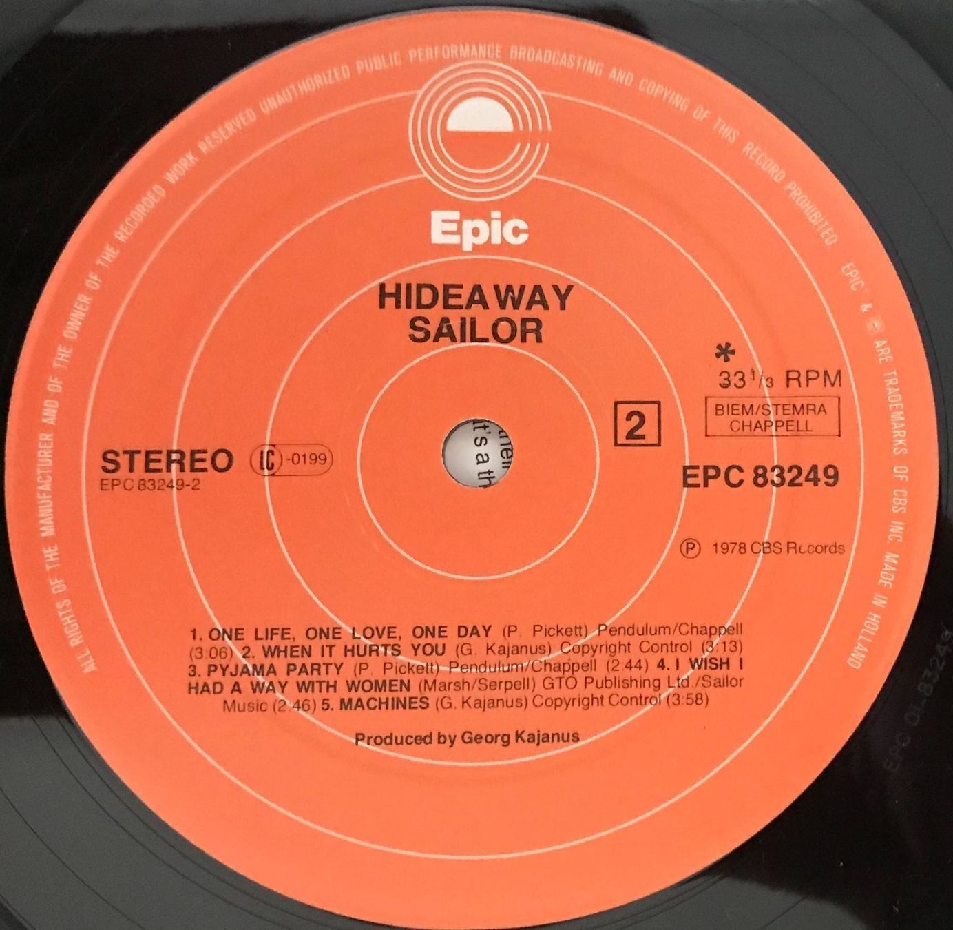Dischi in vinile: SAILOR - HIDEAWAY - 33 Tours – Usato da Bussigny venduto da vinyl-pas-cher 3