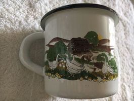 Emaillie Topf Becher 8 cm Ente grün Kochtopf kochen