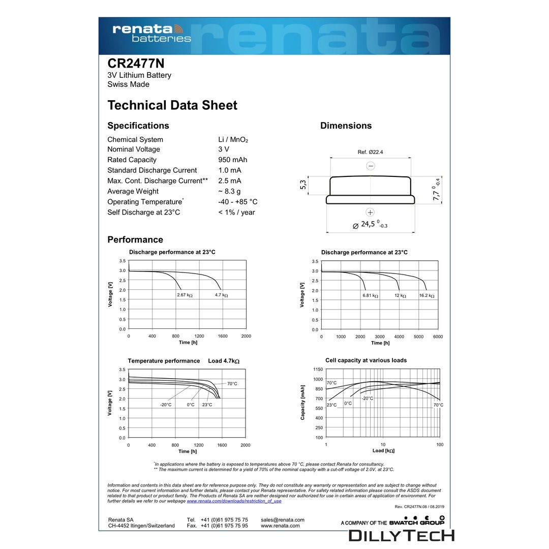 Caricatori & Batterie: Renata CR2477N Lithium Knopfzellenbatterie - 1 Stk. – Nuovo e nell'imballaggio originale da Meilen venduto da DillyTecH 5