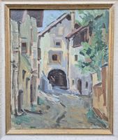 Tableau ancien signé huile sur toile village en Suisse