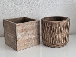 2 Holz-Übertöpfe im Set, Top Zustand, Vintage Look